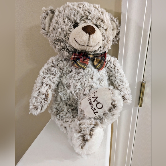 F.A.O. Schwartz 18" grey Teddy Bear with plaid bow tie plush/stuffed ani… - Picture 1 of 10